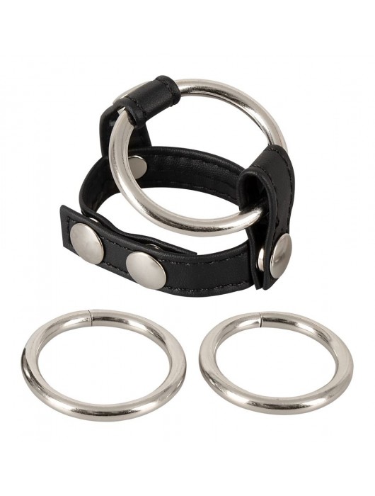 Подхват для мошонки с 3 съемными эрекционными кольцами Leder-Riemen - Orion - в Симферополе купить с доставкой