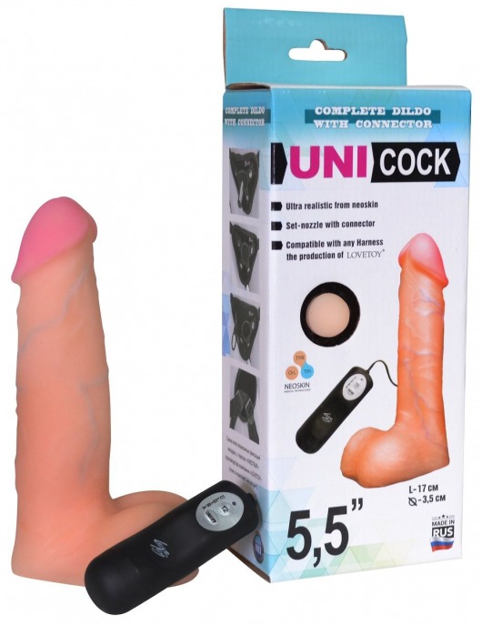 Фаллическая насадка Харнесс UNICOCK 5,5  с вибрацией - 17 см. - LOVETOY (А-Полимер) - купить с доставкой в Симферополе
