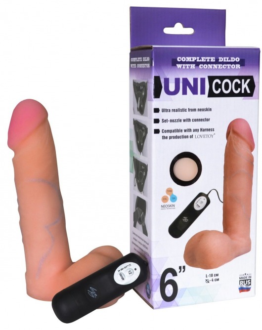 Фаллическая насадка Харнесс UNICOCK 6  с вибрацией - 18 см. - LOVETOY (А-Полимер) - купить с доставкой в Симферополе