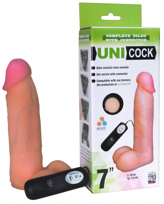 Фаллическая насадка Харнесс UNICOCK 7  с вибрацией - 19 см. - LOVETOY (А-Полимер) - купить с доставкой в Симферополе