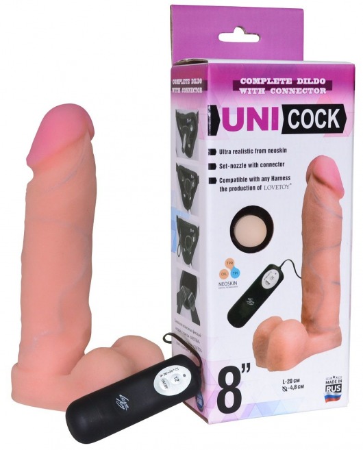Фаллическая насадка Харнесс UNICOCK 8  с вибрацией - 20 см. - LOVETOY (А-Полимер) - купить с доставкой в Симферополе