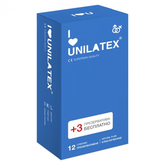 Классические презервативы Unilatex Natural Plain - 12 шт. + 3 шт. в подарок - Unilatex - купить с доставкой в Симферополе