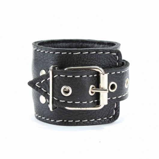 Чёрные кожаные оковы с крупной строчкой - БДСМ Арсенал - купить с доставкой в Симферополе