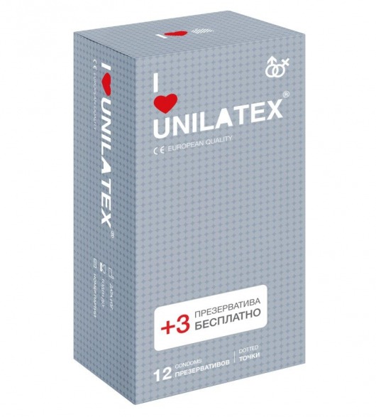 Презервативы с точками Unilatex Dotted - 12 шт. + 3 шт. в подарок - Unilatex - купить с доставкой в Симферополе