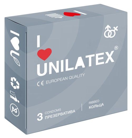 Презервативы с рёбрами Unilatex Ribbed - 3 шт. - Unilatex - купить с доставкой в Симферополе