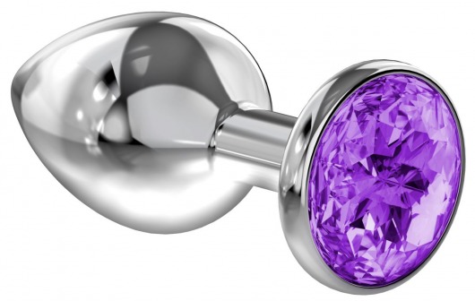 Малая серебристая анальная пробка Diamond Purple Sparkle Small с фиолетовым кристаллом - 7 см. - Lola Games - купить с доставкой в Симферополе