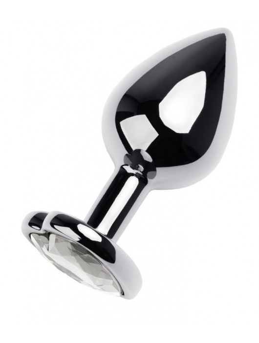 Серебристая анальная пробка с прозрачным кристаллом-сердцем - 8 см. - ToyFa - купить с доставкой в Симферополе