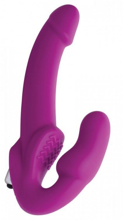 Ярко-розовый безремневой вибрострапон Evoke Vibrating Strapless Silicone Strap-on Dildo - XR Brands - купить с доставкой в Симферополе