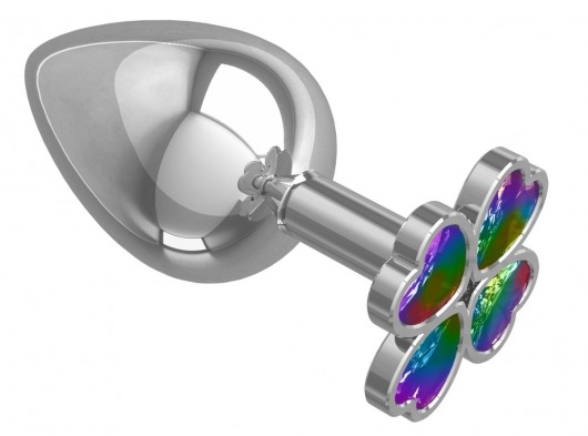 Серебристая анальная пробка-клевер с радужным кристаллом - 9,5 см. - Джага-Джага - купить с доставкой в Симферополе