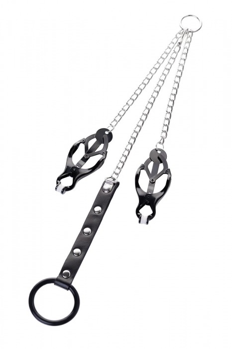 Черно-серебристые зажимы для сосков с кольцом для пениса TOYFA Metal - ToyFa - купить с доставкой в Симферополе