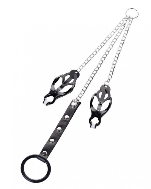 Черно-серебристые зажимы для сосков с кольцом для пениса TOYFA Metal - ToyFa - купить с доставкой в Симферополе